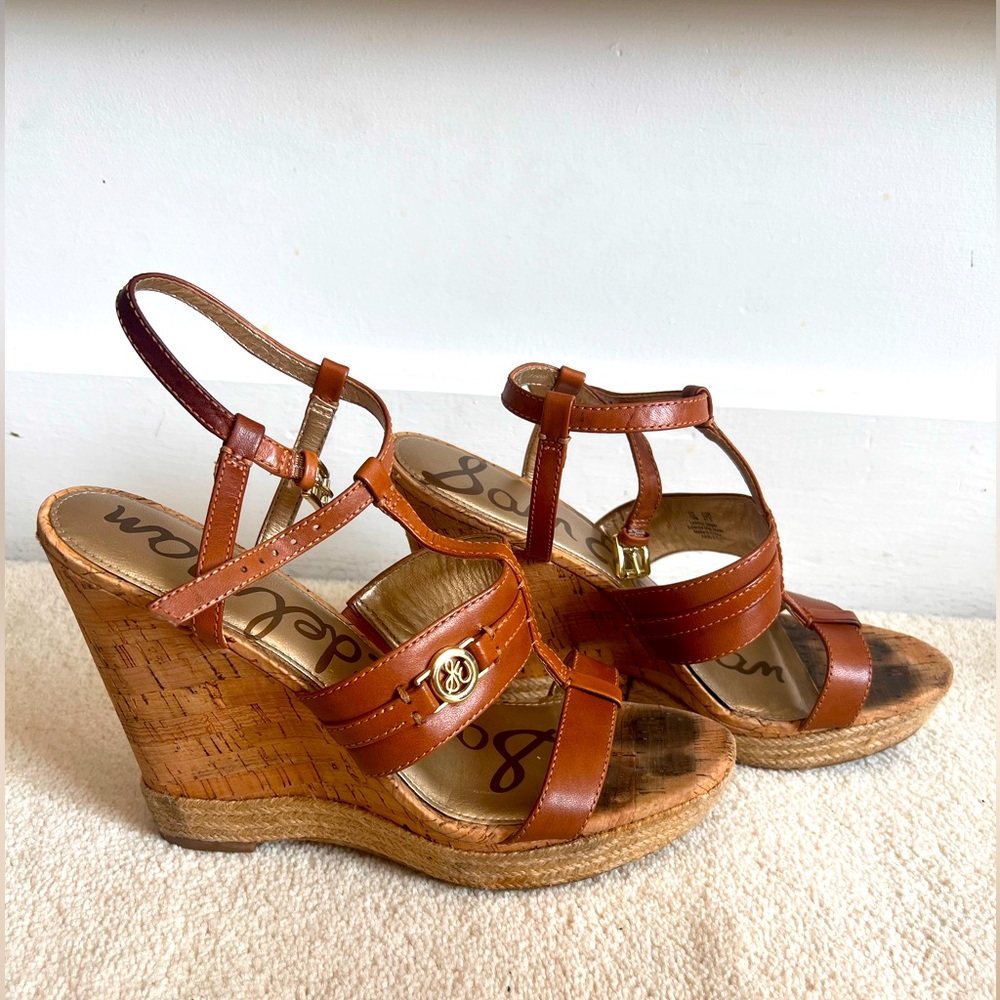 Sam Edelman Karley Wedge Sandal in saddle Leather size 10